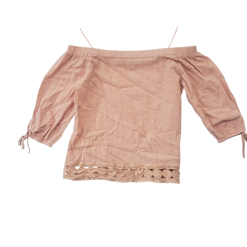 Greylin Off The Shoulder Top Womens Small Peach Crochet Lace Boho Peasant Blouse